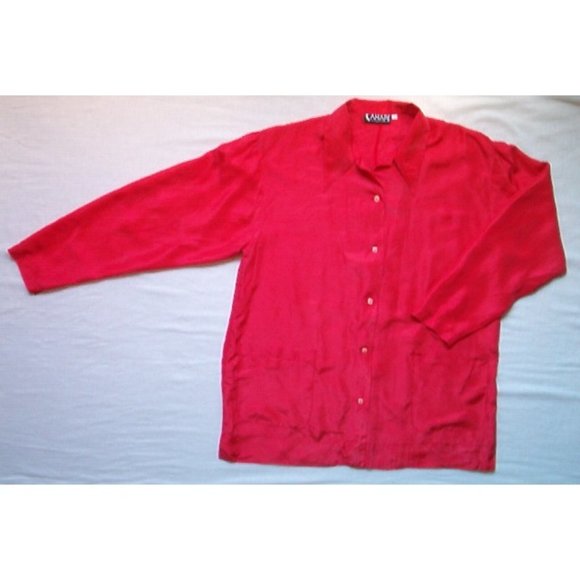 New - Canape Women's Button-Front Long Sleeve Silk Blouse Shirt, Large, Red - Picture 1 of 1